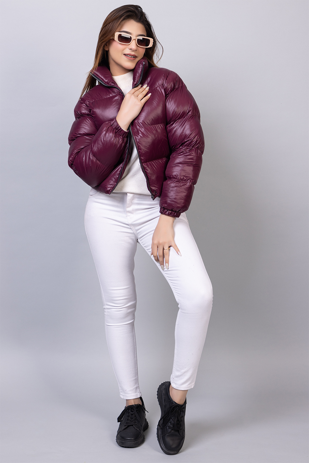 Maroon Puffer Jacket for Women