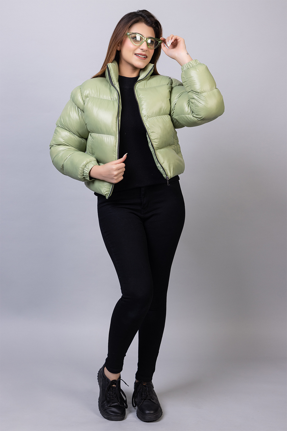 Light Green Puffer Jacket for Women