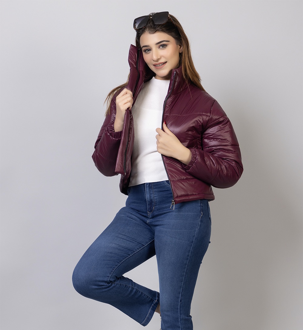 Maroon Crop Jacket for Women