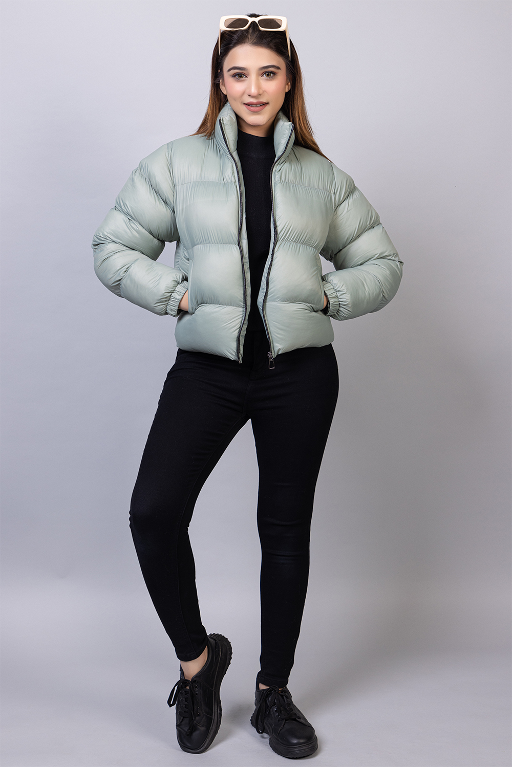 Pastel Blue Puffer Jacket for Women