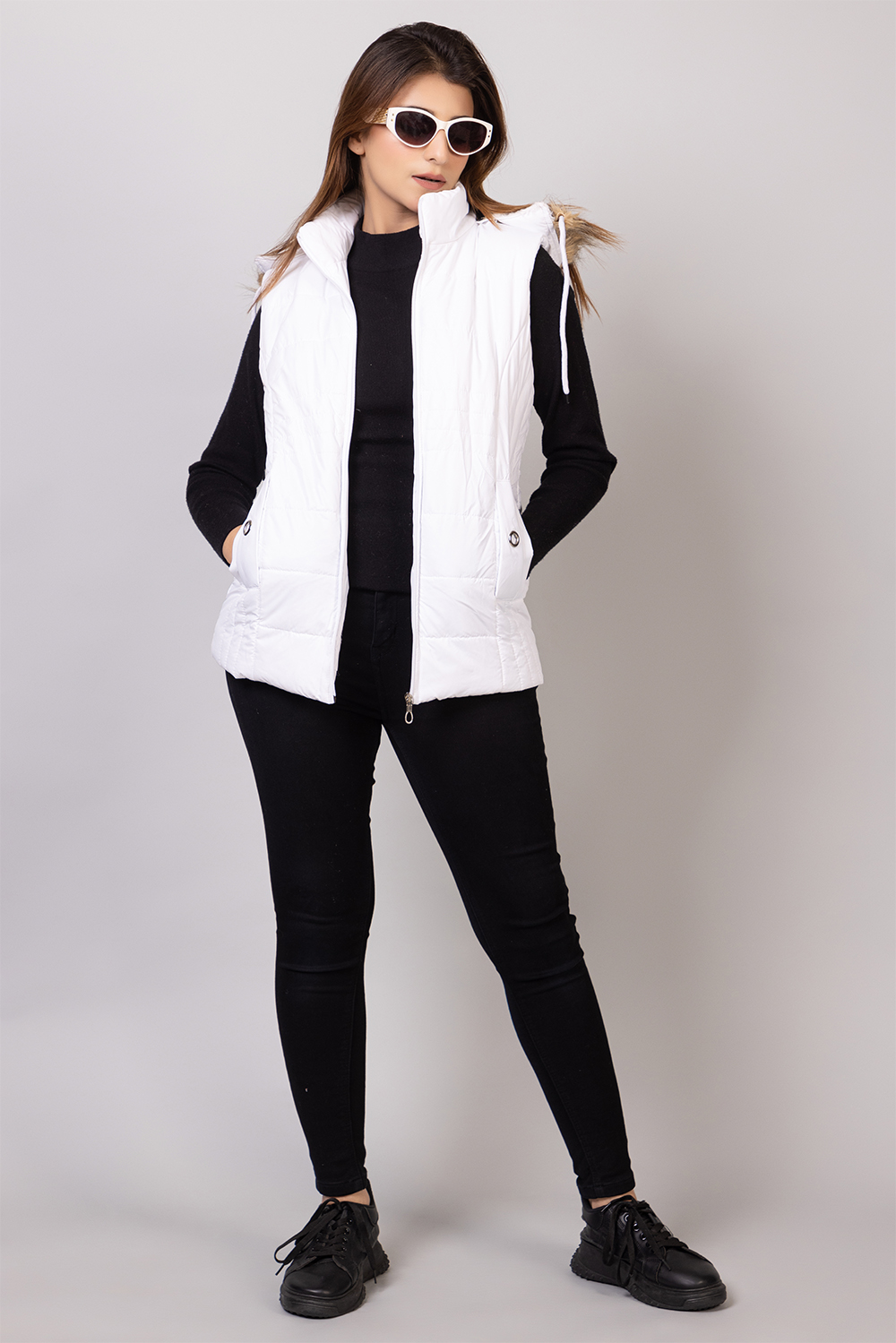 White Sleeveless Jacket for Women