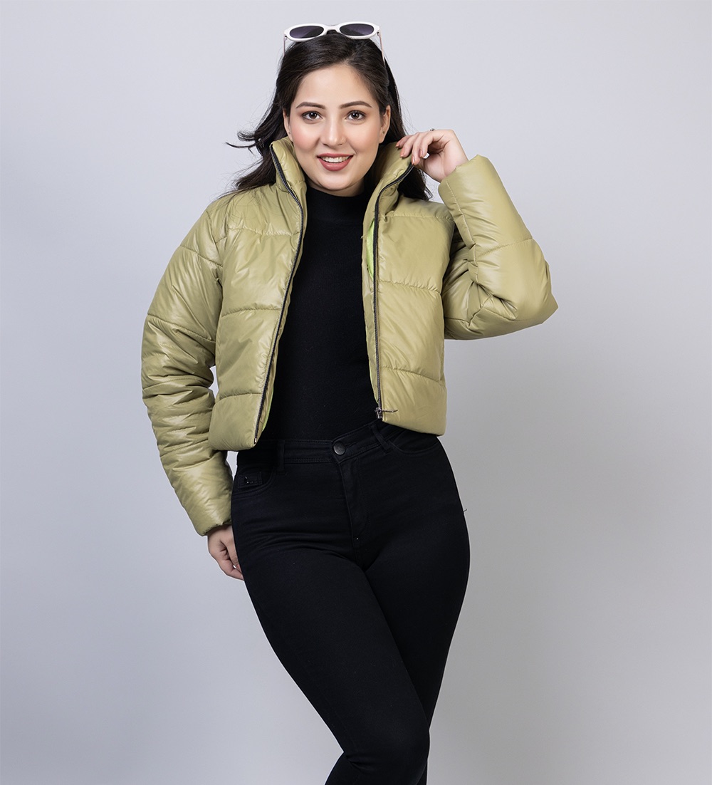 Light Olive Crop Jacket for Women