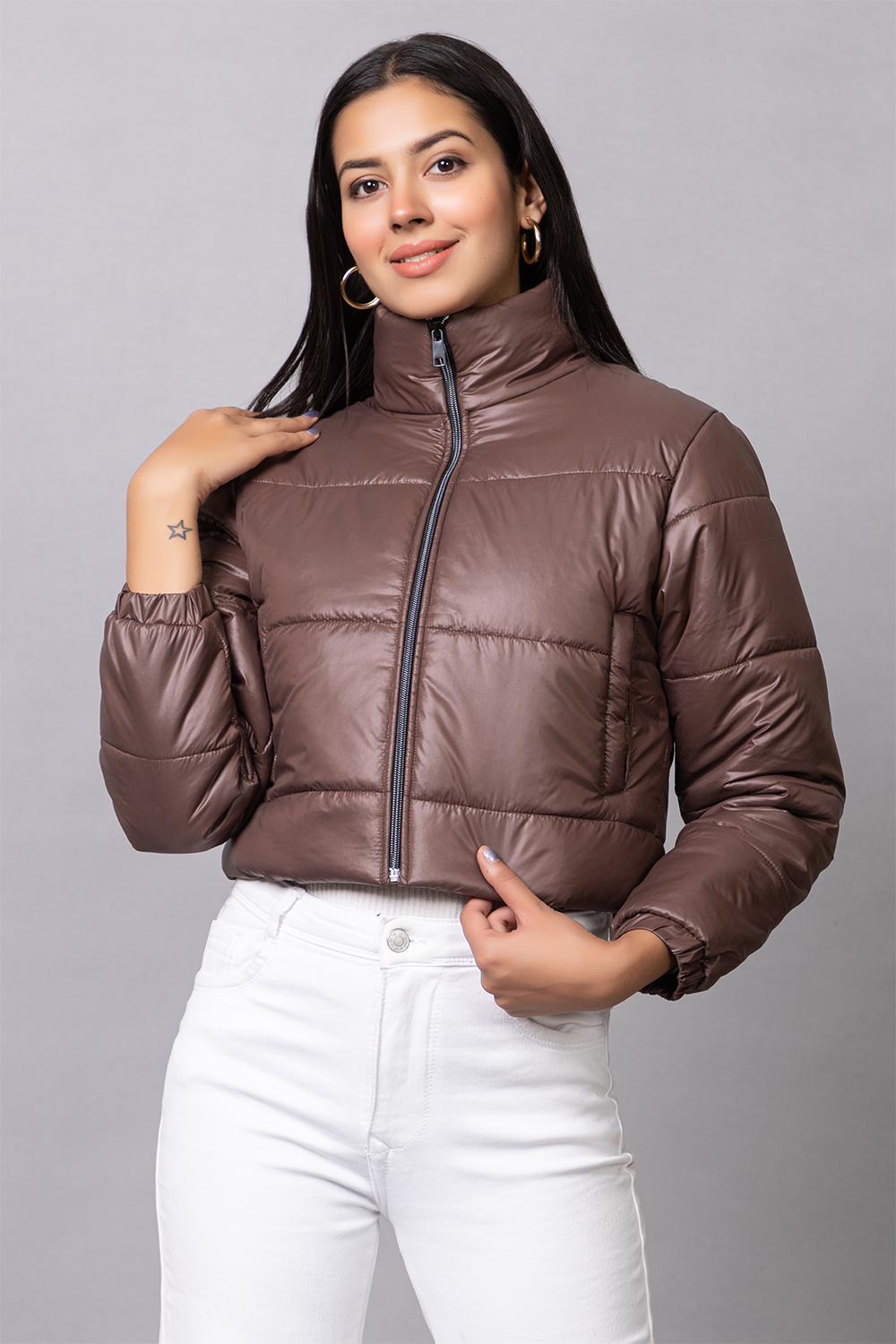 Dark Brown Crop Jacket for Women