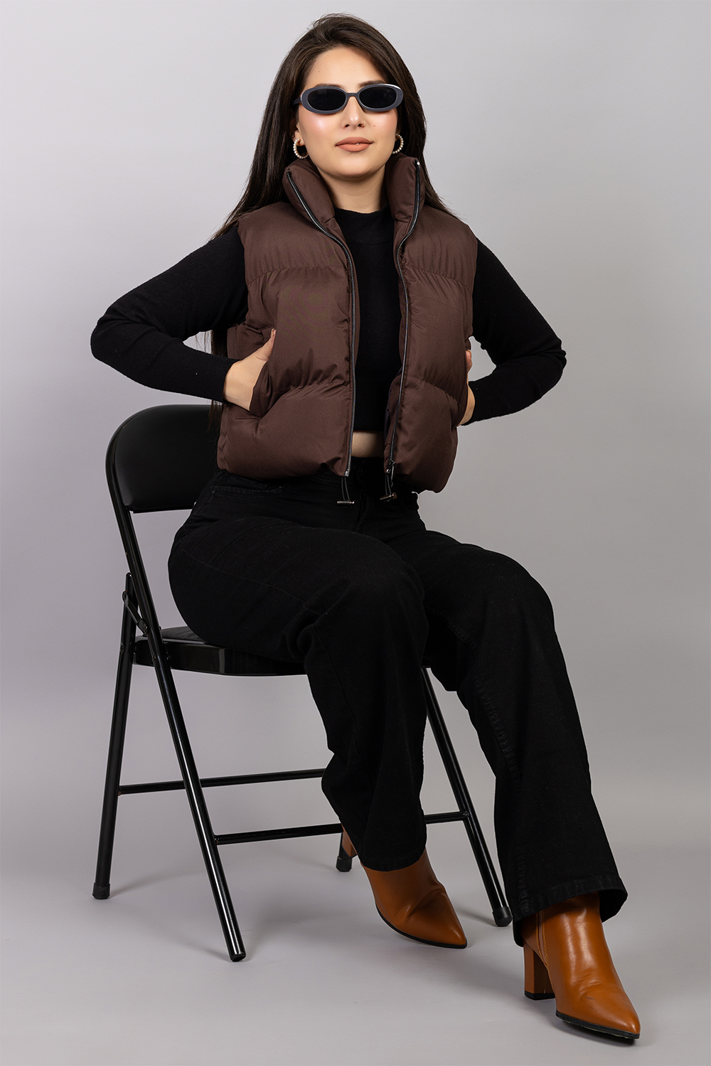 Coffee Sleeveless Puffer jacket